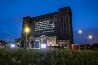 Michigan Central Station at night